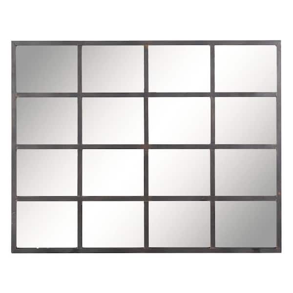 45 in. x 35 in. Window Pane Inspired Rectangle Framed Black Wall Mirror