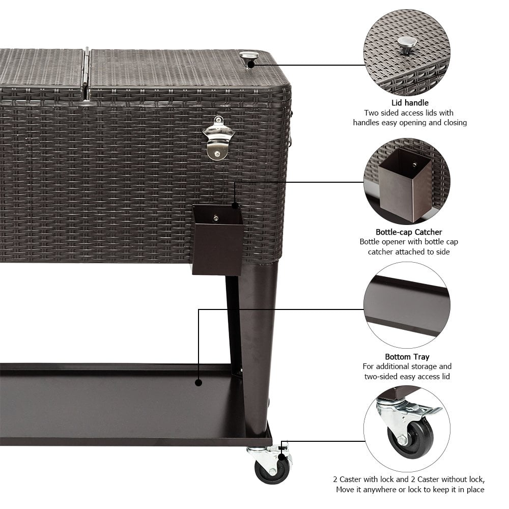 iTopRoad Rattan Cooler 80QT Frozen Warm Function with Shelf