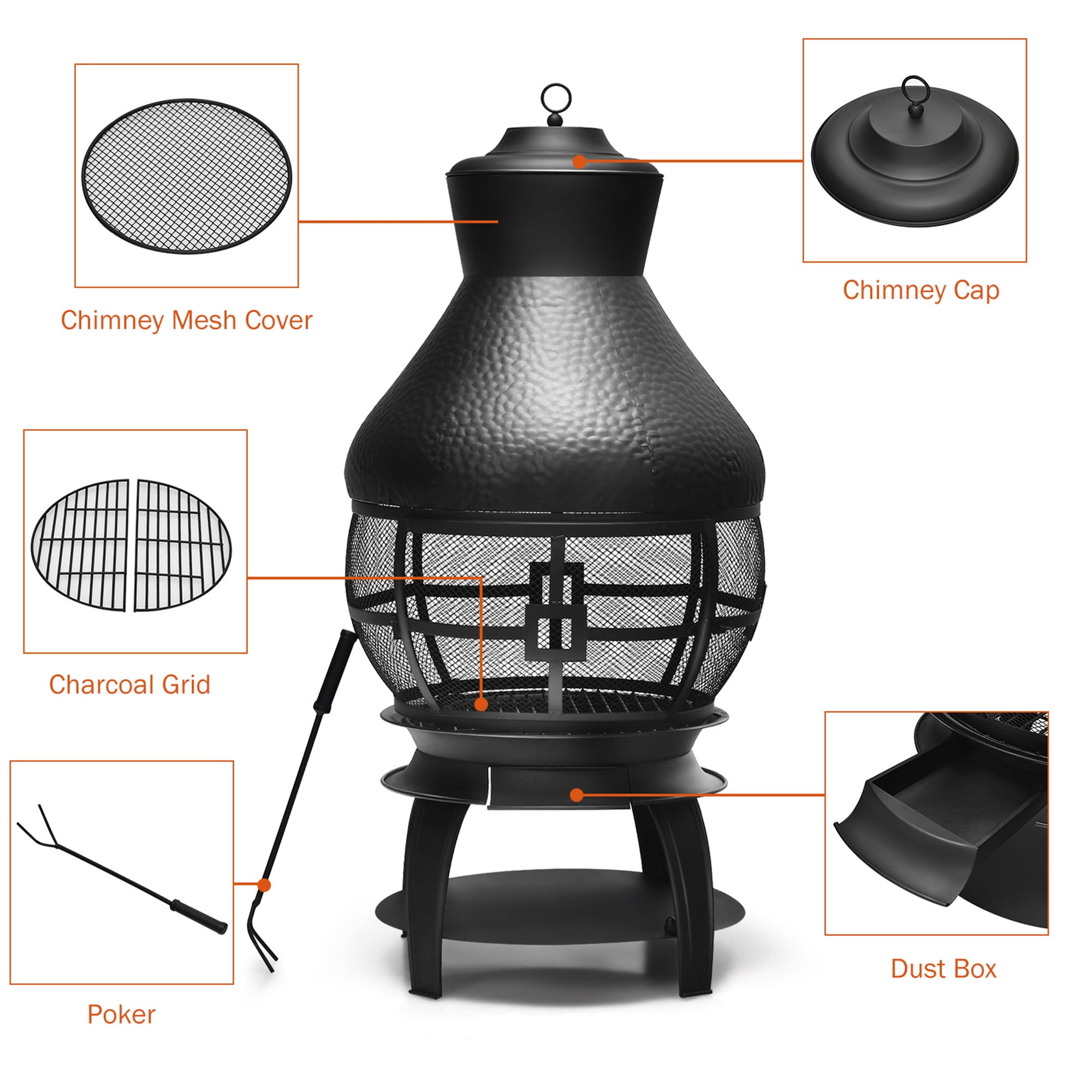 Gymax Patio Fire Pit Chimenea Fireplace Wood Burning Heater Garden Backyard