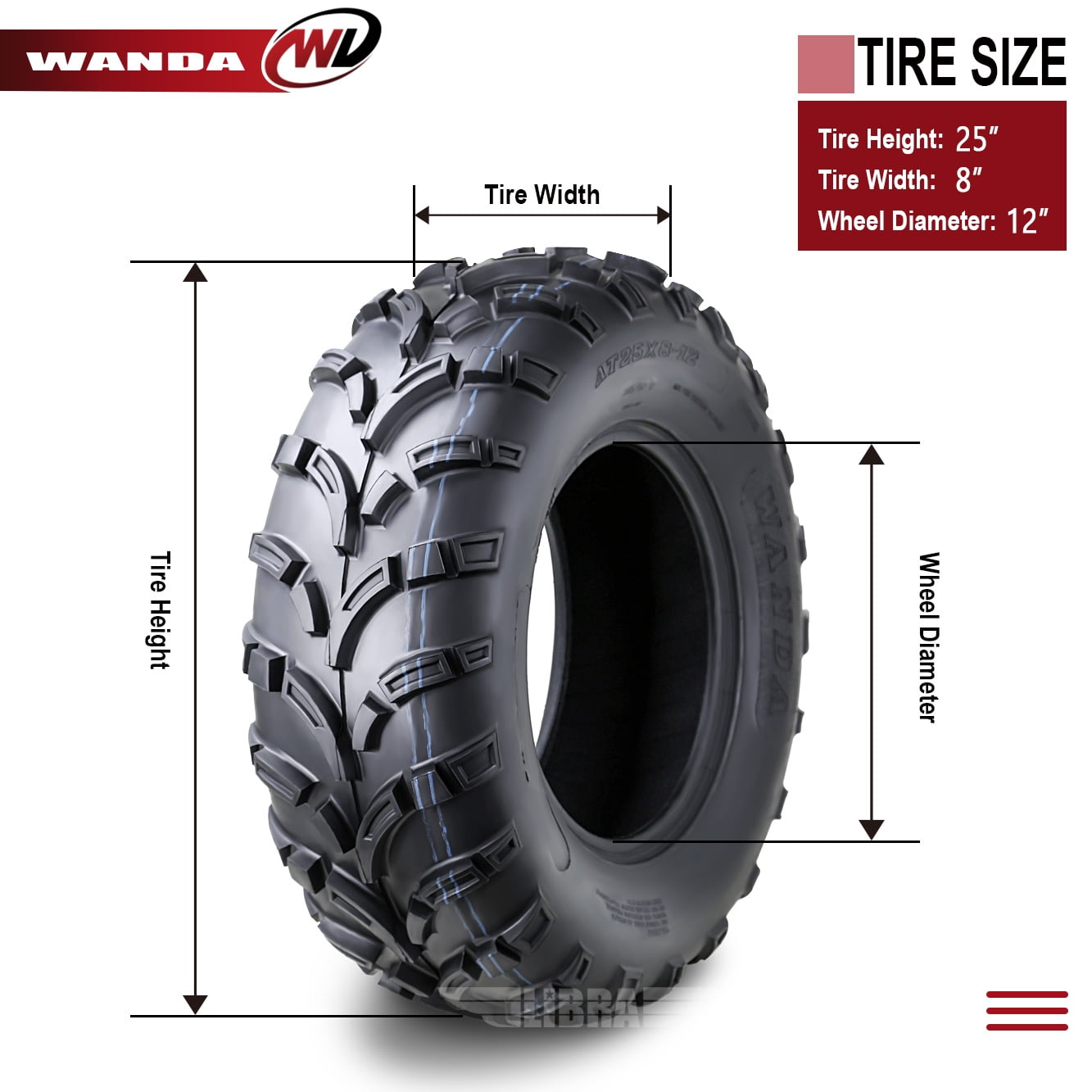 Wanda ATV/UTV Tires 25x8-12 25x8x12 /6PR P373 - 10243, Set 2