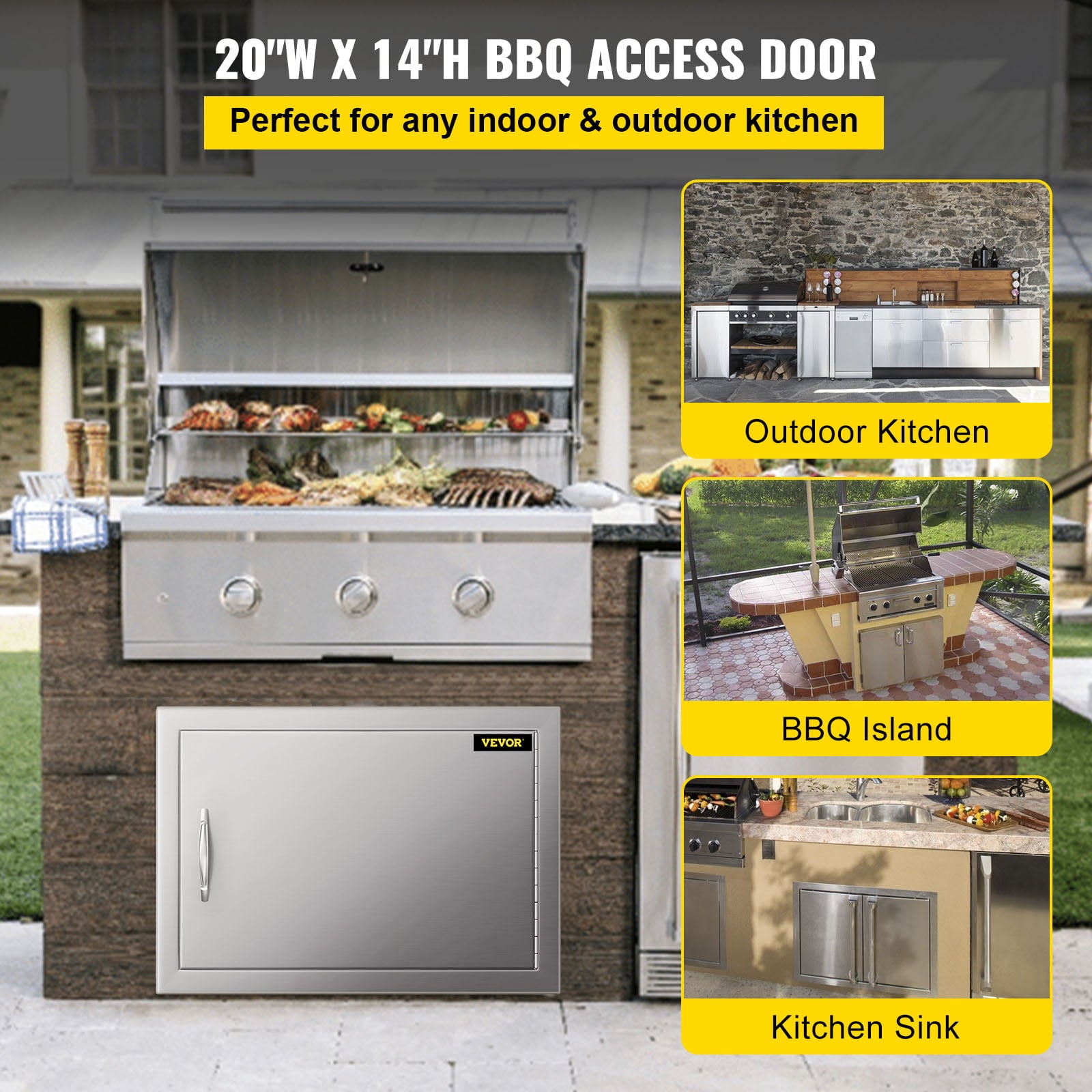Access Door 20W x 14H inch BBQ Door Stainless Steel, Outdoor Kitchen Doors