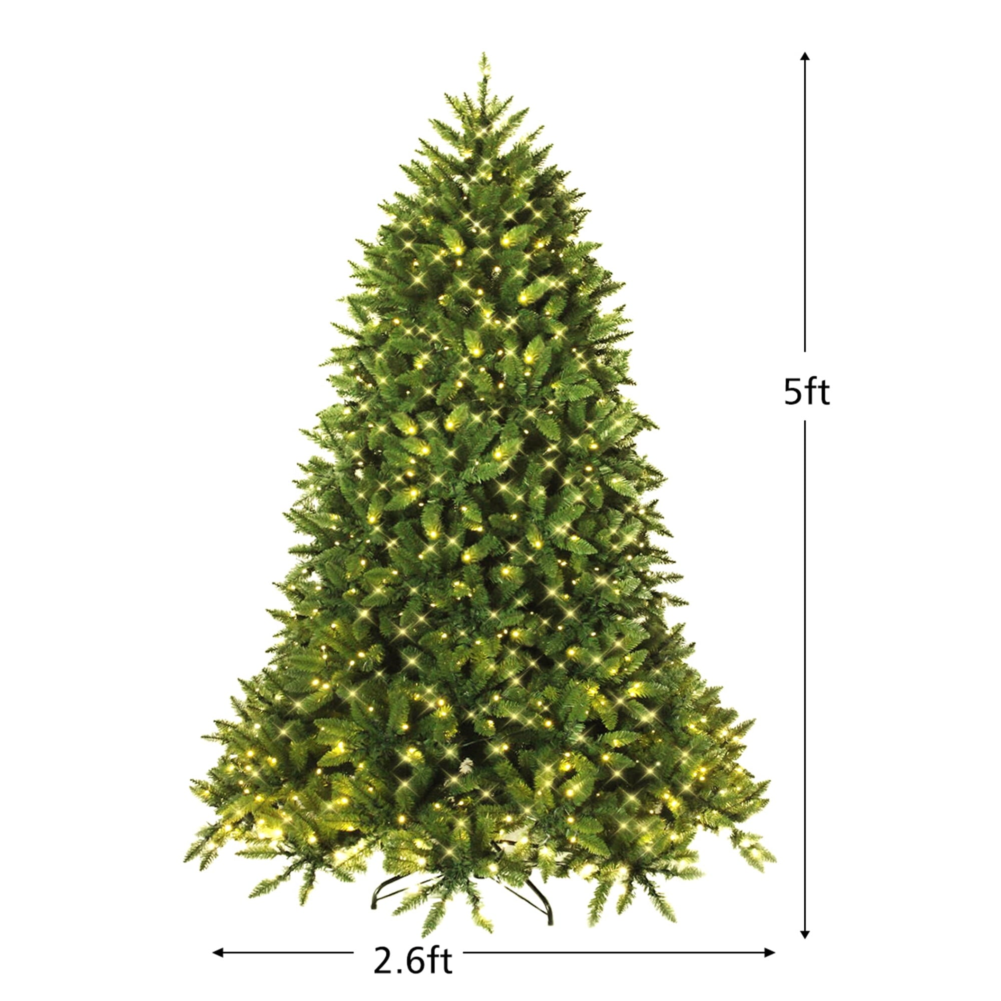 Gymax 5Ft Pre-lit Christmas Tree Hinged Fir Tree w/ 8 Flash Modes LED Lights