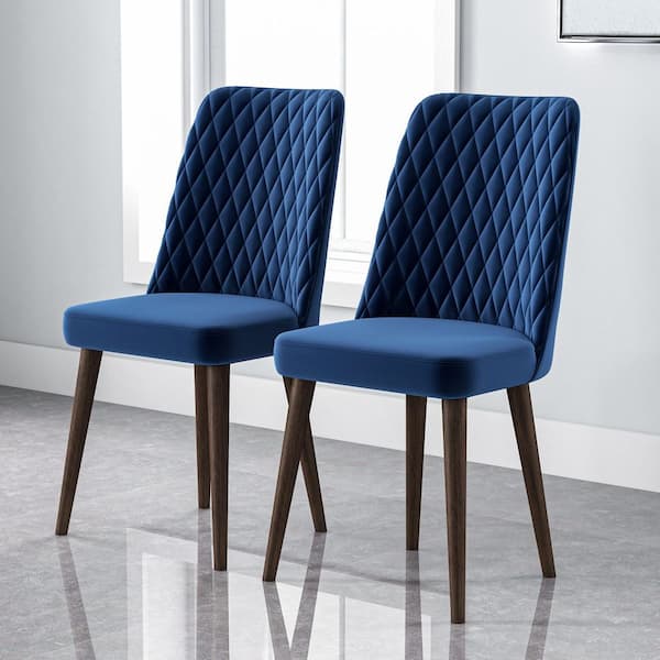 Ellen Mid-Century Modern Navy Blue Velvet Dining Chair (Set of 2)