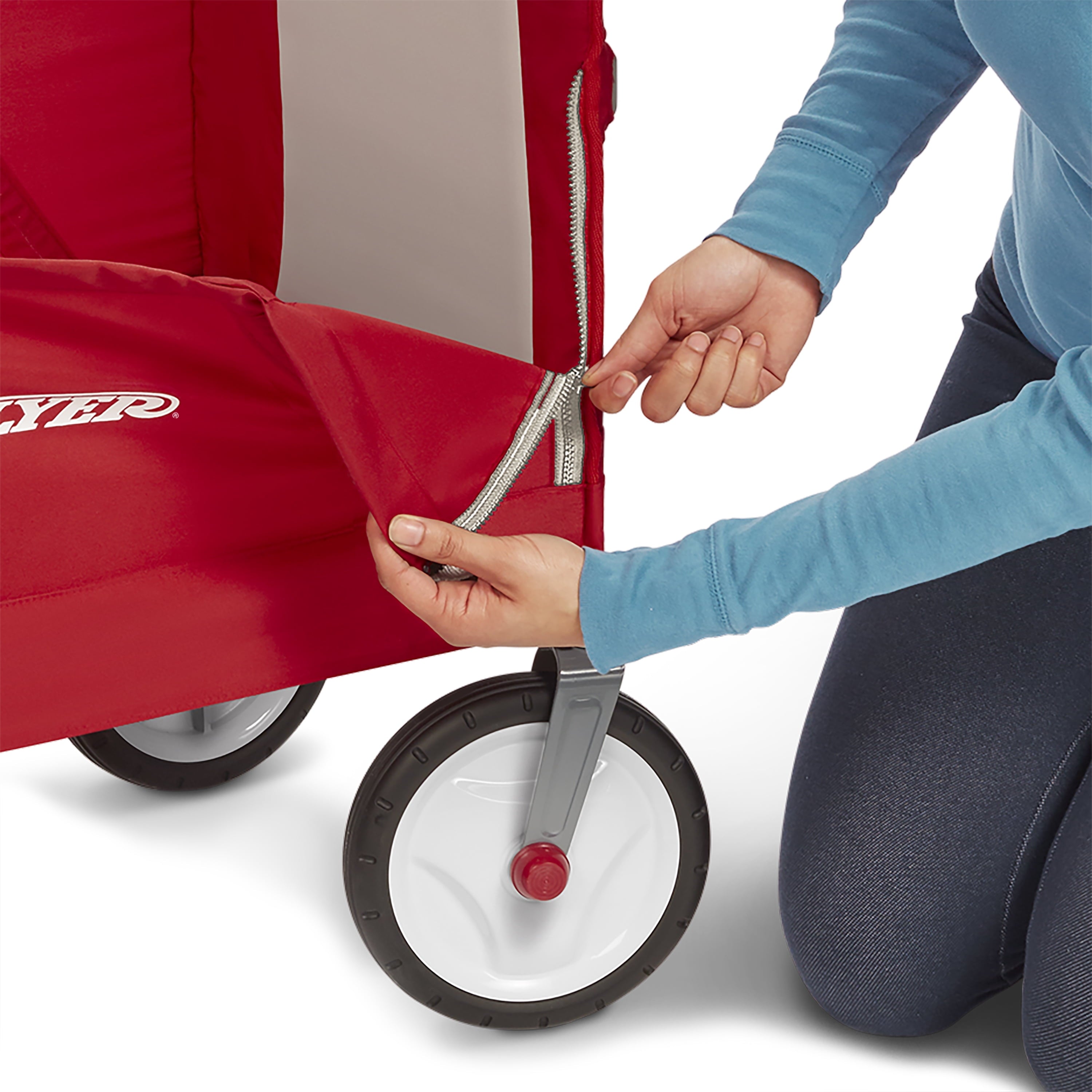Radio Flyer, 3-in-1 EZ Fold Wagon, Padded Seat with Seat Belts, Red