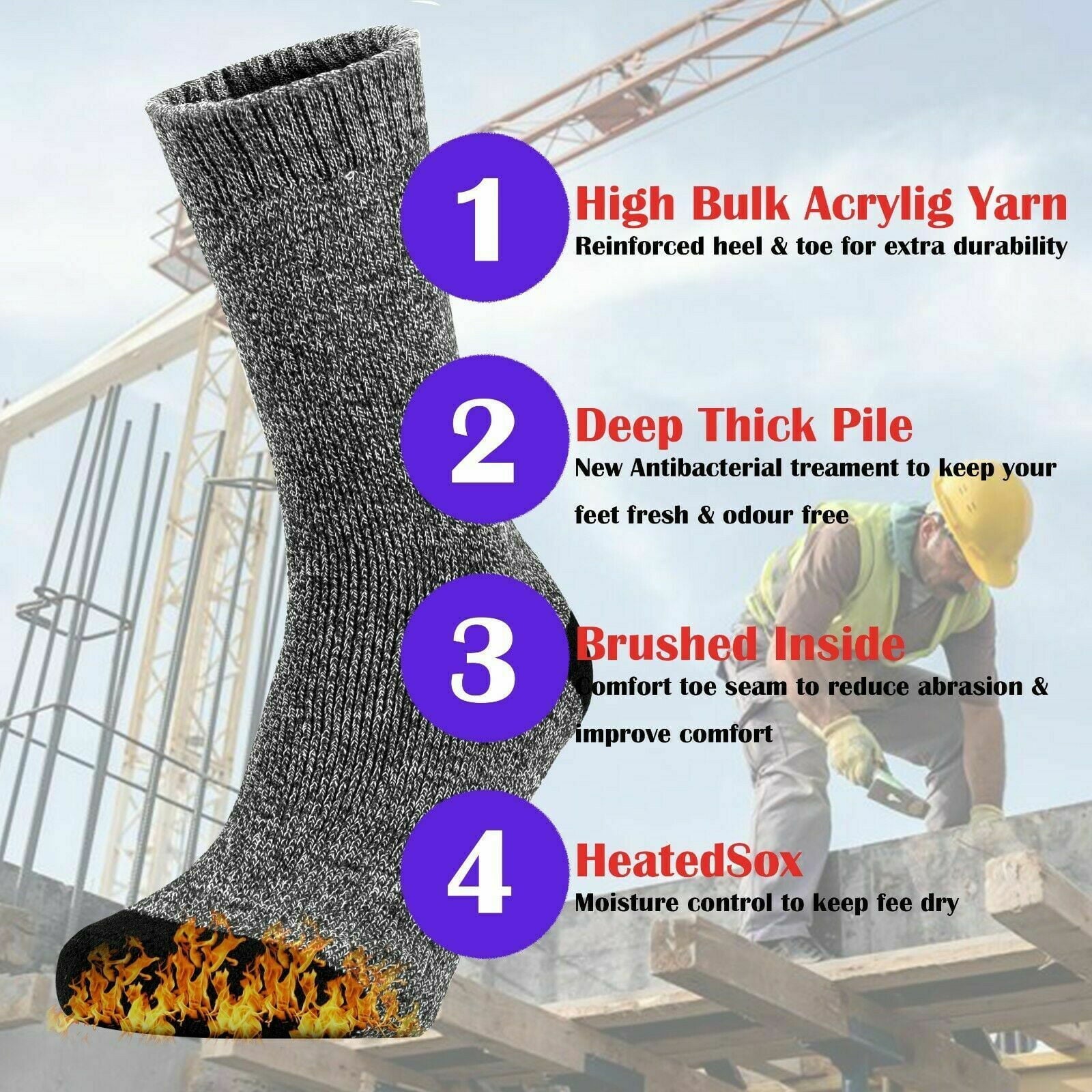 3 Pairs Men's Winter Thermal Boot Thick Insulated Heated Socks For Cold Weather Outdoor Activities