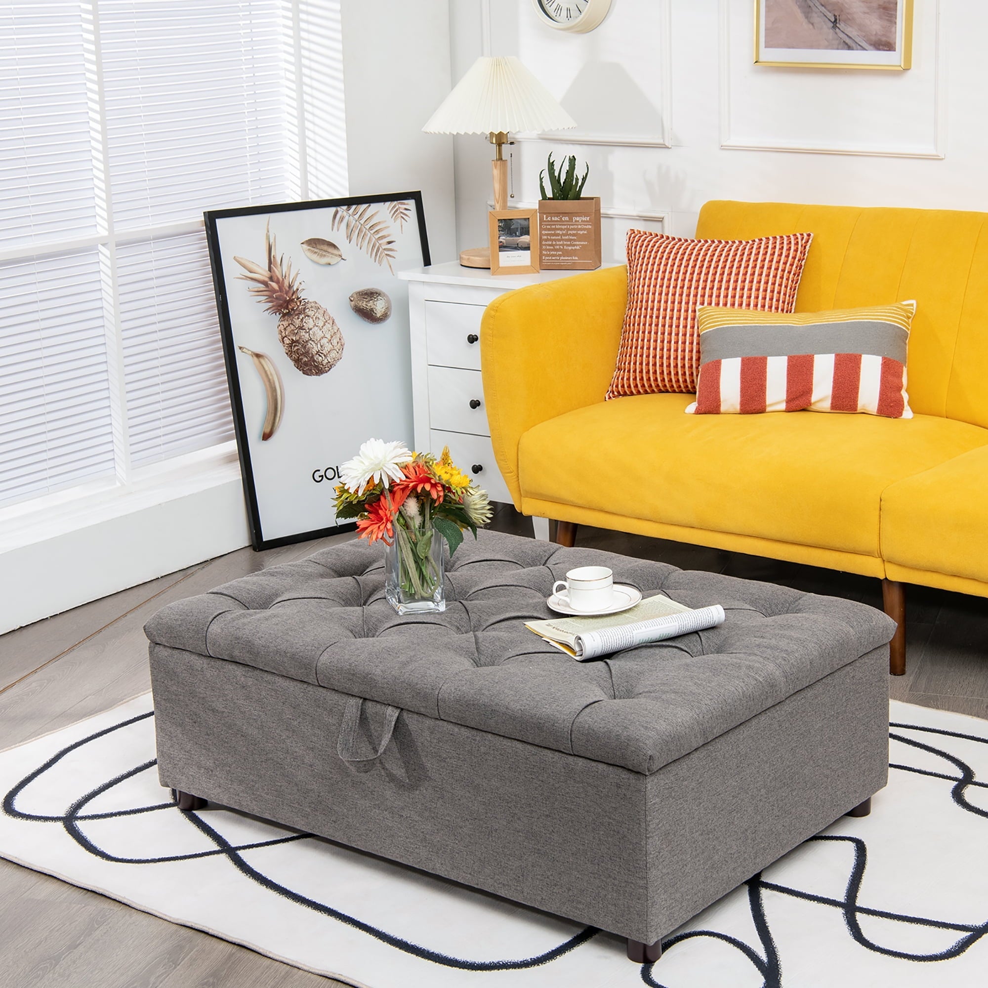 Costway Folding Ottoman Sleeper Bed with Mattress Convertible Guest Bed Grey