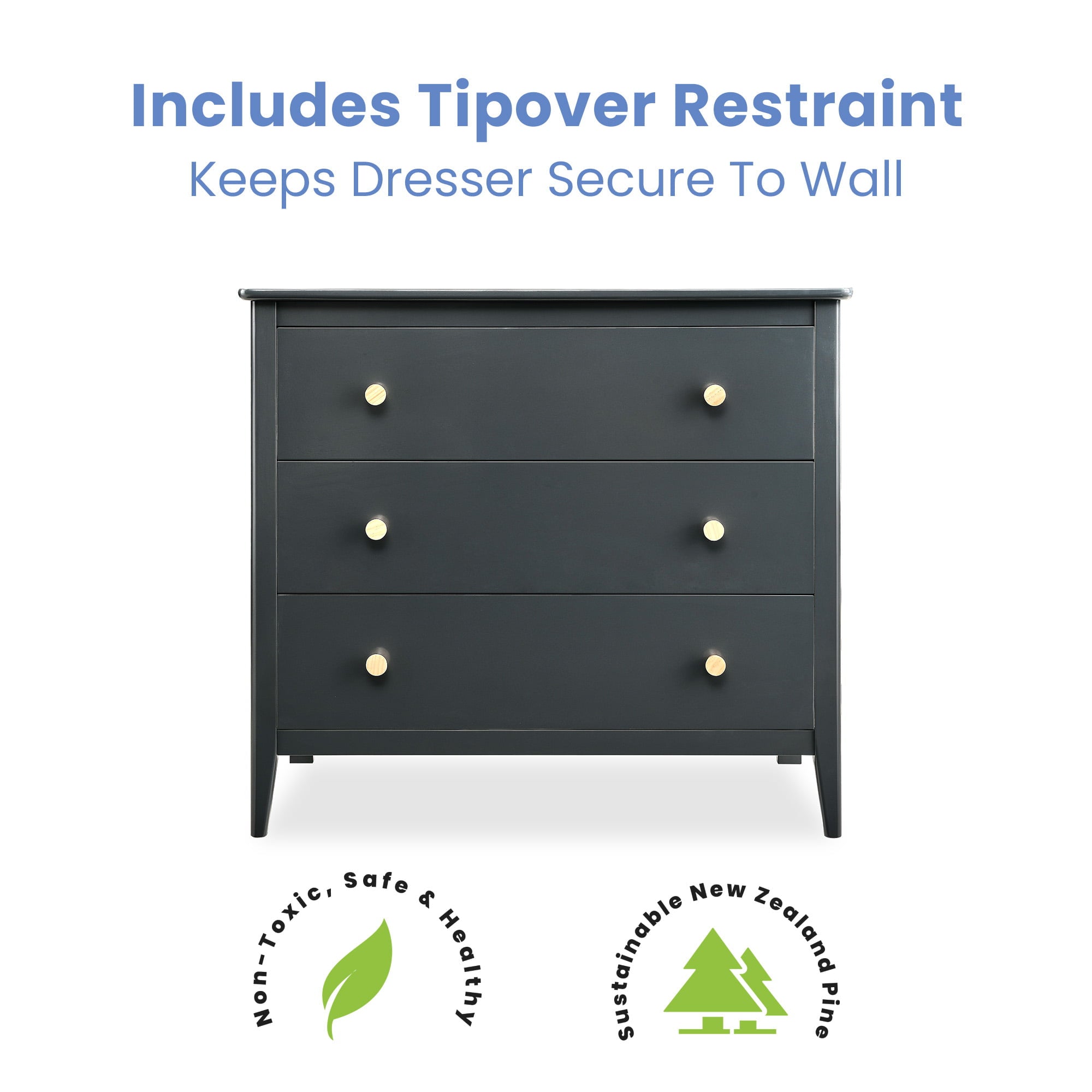 Delta Children Casey 3 Drawer Dresser, Charcoal Grey/Natural