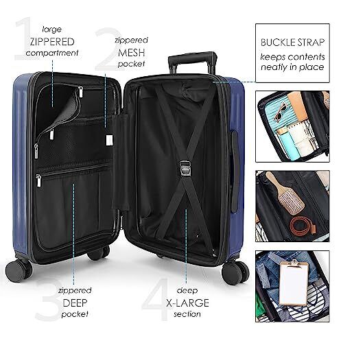 22 Inch Carry On Luggage 22x14x9 Airline Approved, Carry On Suitcase with Whe...