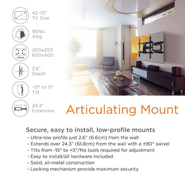 Large Full Motion TV Wall Mount for 42 in. -75 in. TVs