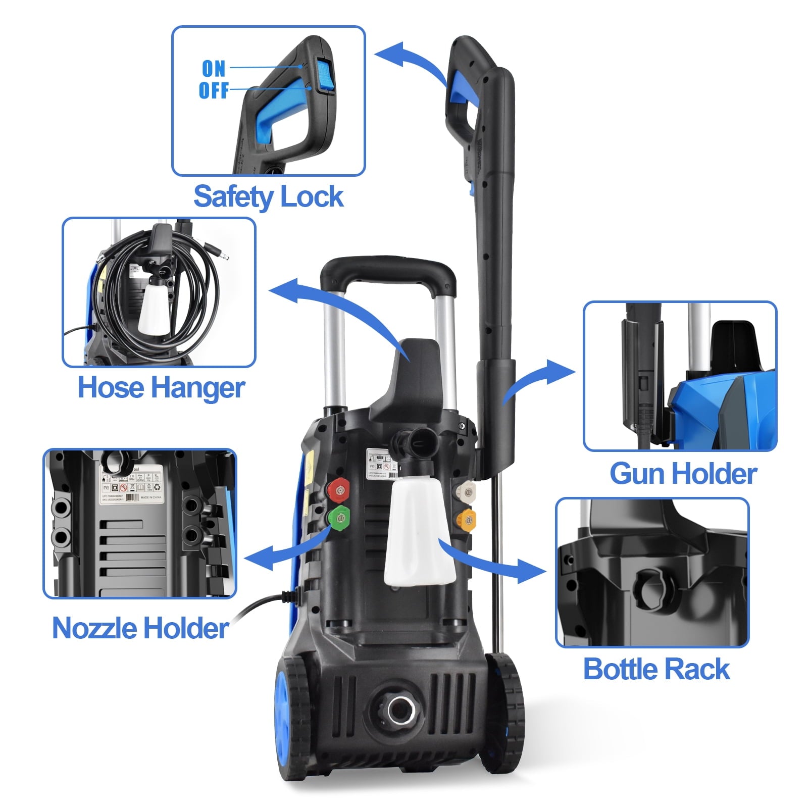 SUGIFT Electric Pressure Washer, 14.5-Amp, Pressure Select Technology, 3300 PSI Max, 2 GPM Max