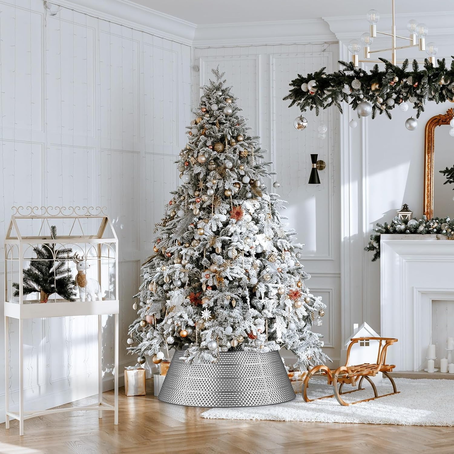 28 Inch Christmas Tree Collar, Metal Christmas Tree Collar Decoration for Real or Artificial Trees, Perfect for Christmas Tree Decoration - Silver