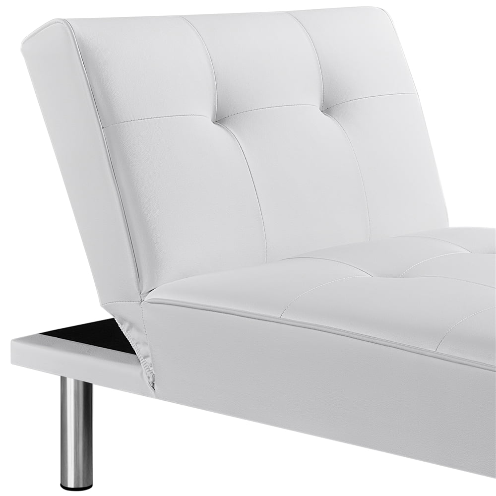 Easyfashion Convertible Faux Leather Futon Chaise Lounge, White