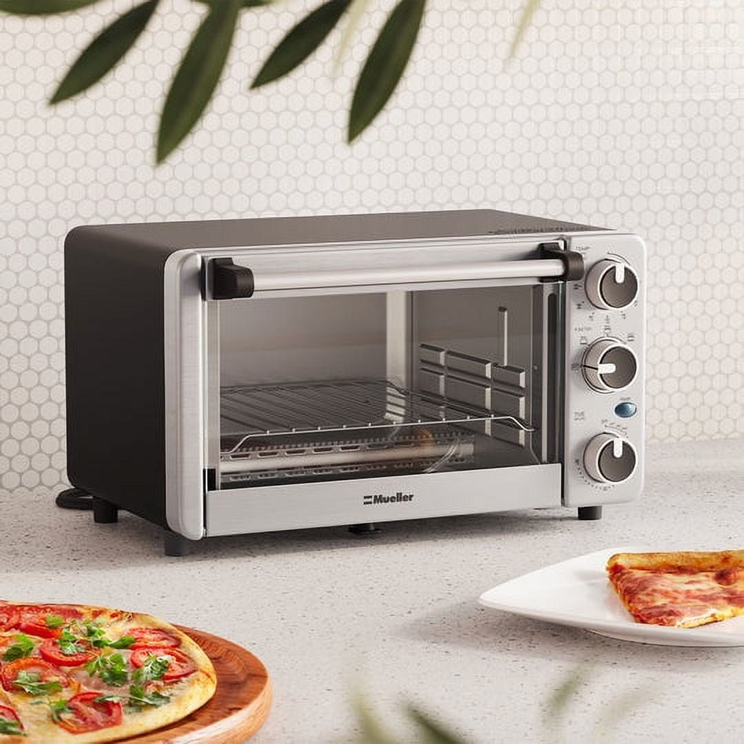 Mueller Toaster Oven with 30 Minute Timer - Toast - Bake - Broiler Settings, Stainless Steel, Natural Convection, Fits 9 inch Pizza, 4 Slice Toaster, 1100 W