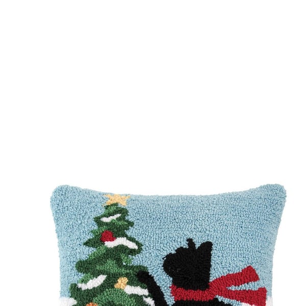 Blue Cat Christmas Tree Throw Pillow