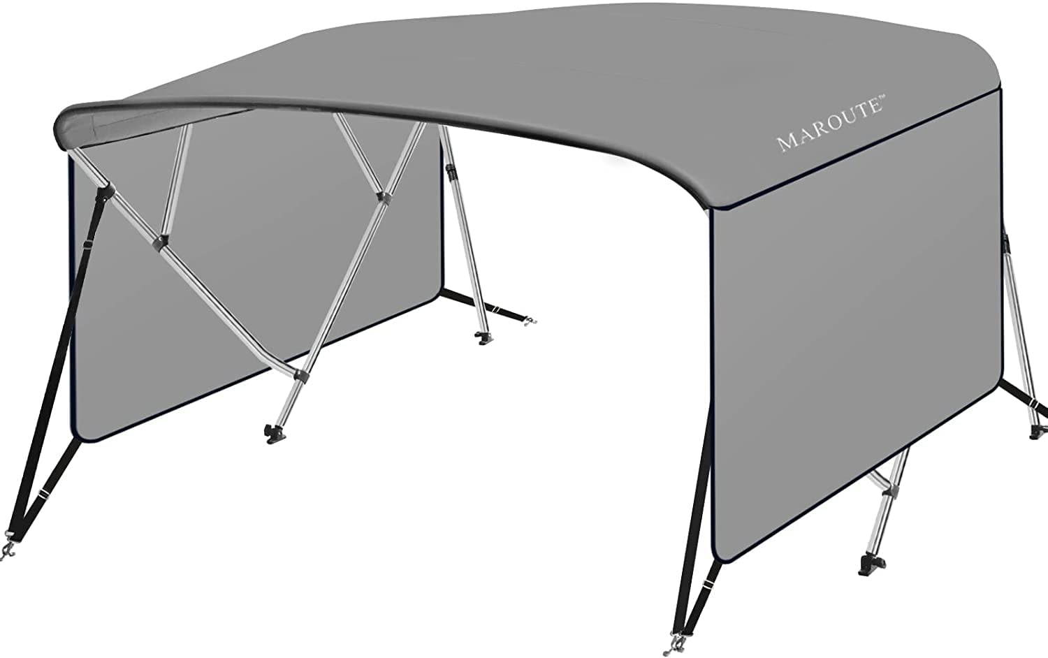 4 Bow Bimini Top Boat Cover with 1” Aluminum Alloy Frame, Include 2 Straps, 2 Adjustable Rear Support Pole, Zippered Storage Boot, PU Coating Canvas（8'L x 54