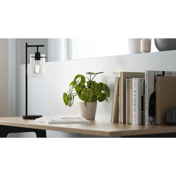Regan 20 in. Matte Black Table Lamp with Clear Glass Shade
