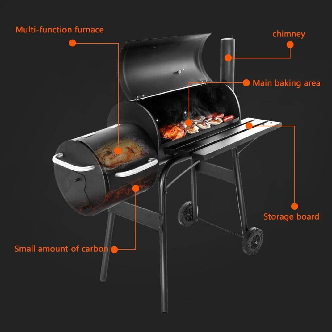 Outdoor Portable BBQ Charcoal Grill with Offset Smoker, Black