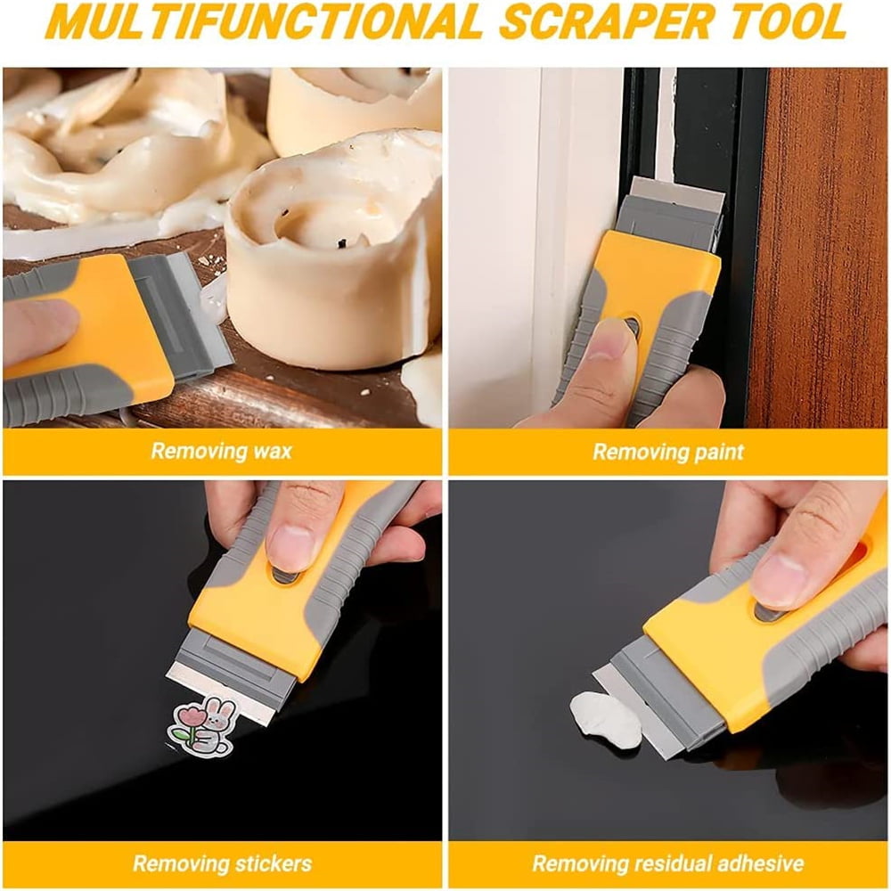 Car Window Glass Adhesive Ceramic Shaving Scraper Blade Tint Vinyl Wrap Glue Remover Cleanser with 10 PCS Blades