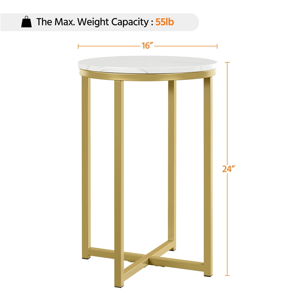 Easyfashion X-Based Faux Marble Side Table, White/Gold