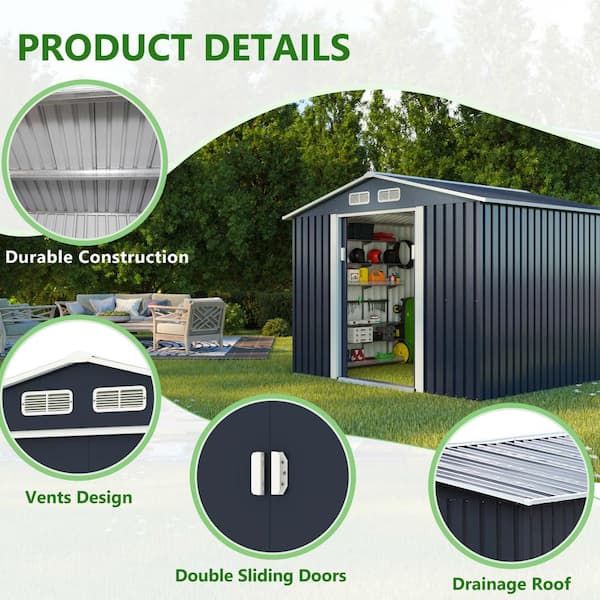 8.4 ft. W x 8.4 ft. D Outdoor Storage Building Metal Storage Shed Garden Tool Storage with Sliding Door (70.56 sq. ft.)