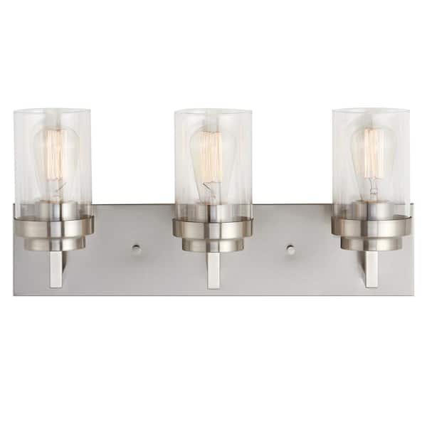 21.5 in. 3-Light Brushed Nickel Vanity Light with Clear Glass Shade