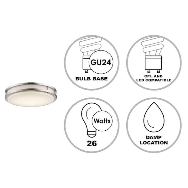 Barnes 17 in. 3-Light CFL Brushed Nickel Flush Mount Ceiling Light Fixture with White Acrylic Shade