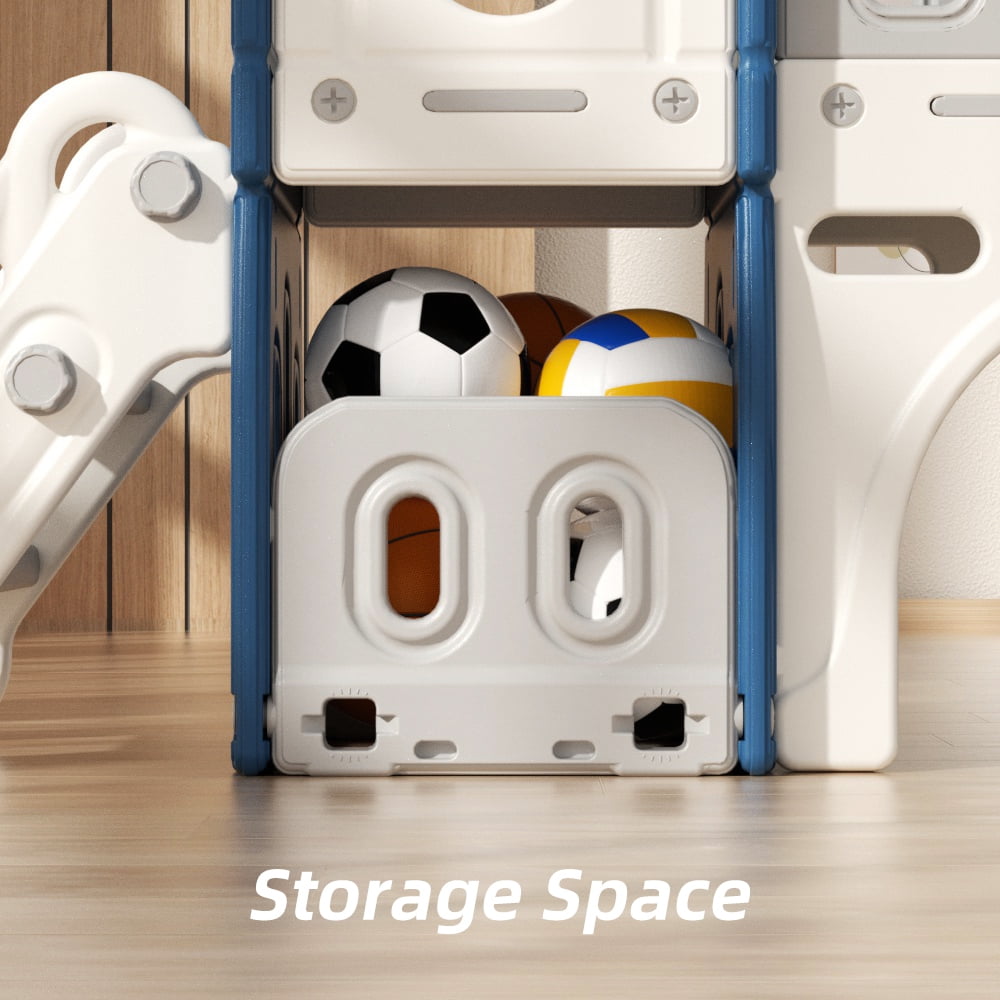 XJD 8-in-1 Toddler Slide Climber, Slide Set Playground for Kids, Slide Toddlers Climber and Slide Set with Basketball Hoop and Ball, Slide for Toddlers Age 12 Month +(Blue)