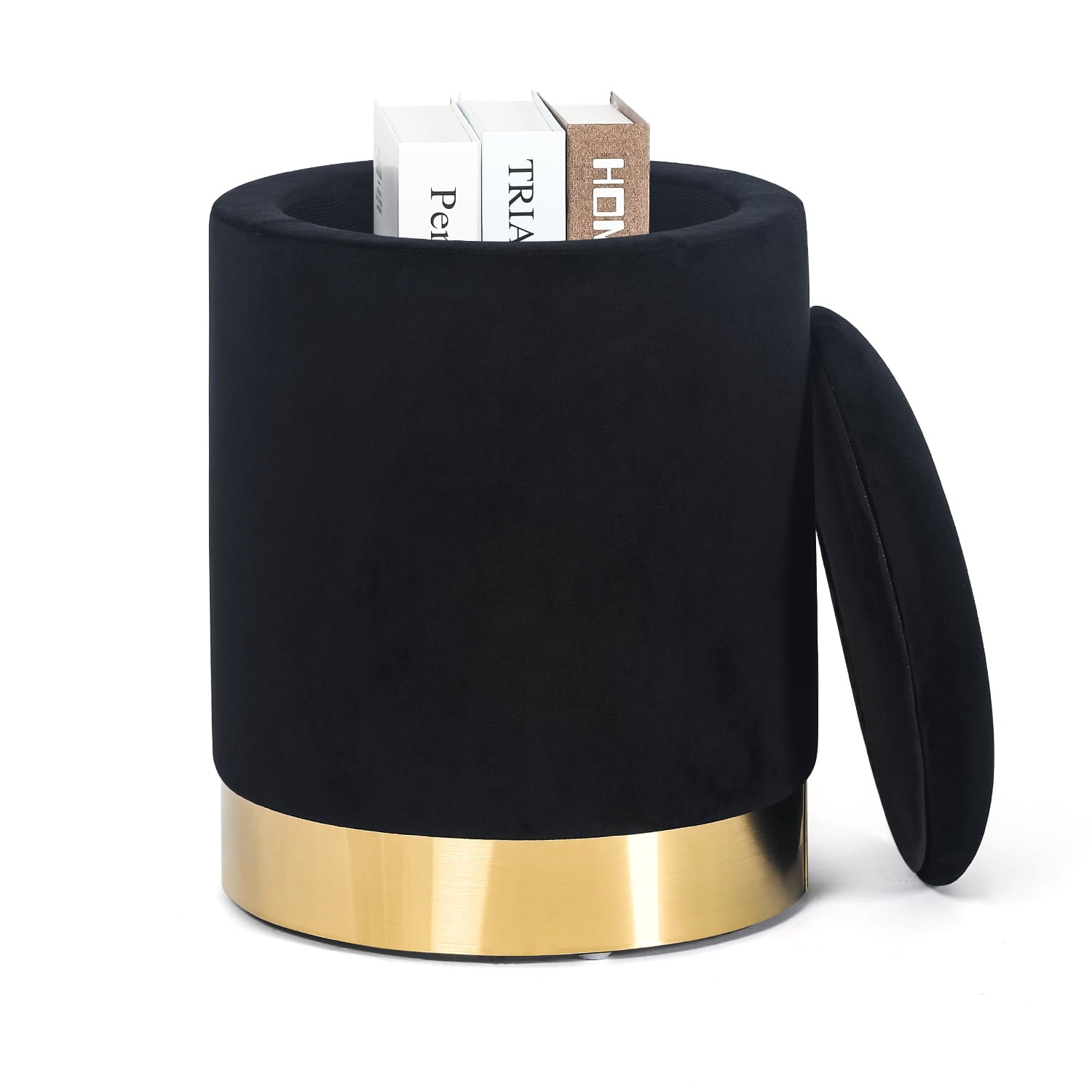 Homebeez Velvet Round Storage Ottoman,Upholstered Round Ottoman with Storage Round Footstool Makeup Vanity Stool,Green