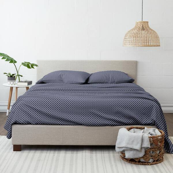 4-Piece Navy Geometric Microfiber Queen Sheet Set