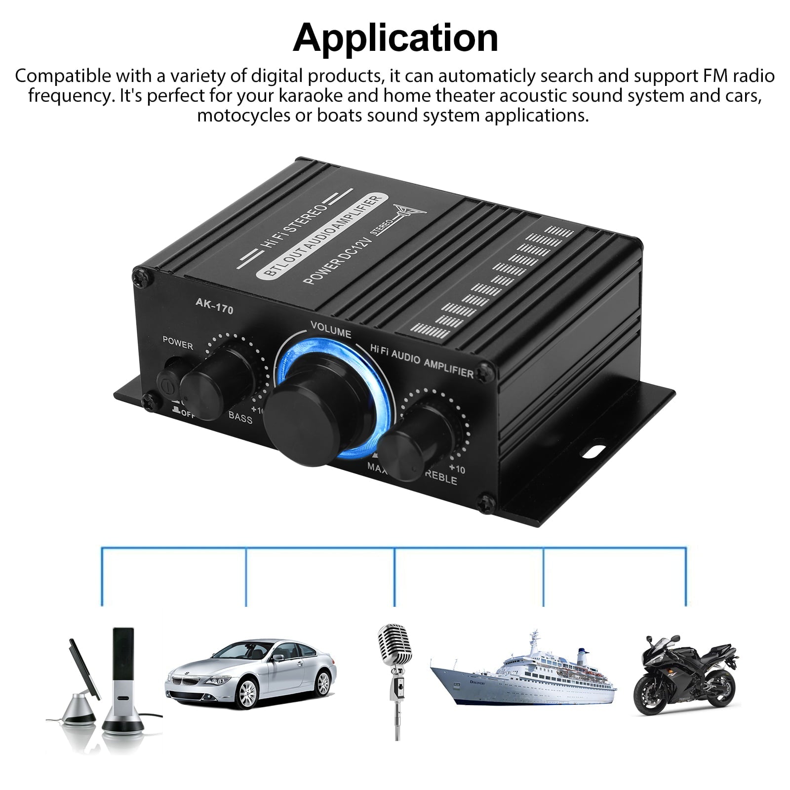 Lingsida Audio Power Amplifier, 20W+20W Mini HiFi Stereo Audio Amplifier, 2CH Subwoofer Amp Stereo Bass Audio Player for Auto Car Mp3 Mp4 PC Speaker, Black
