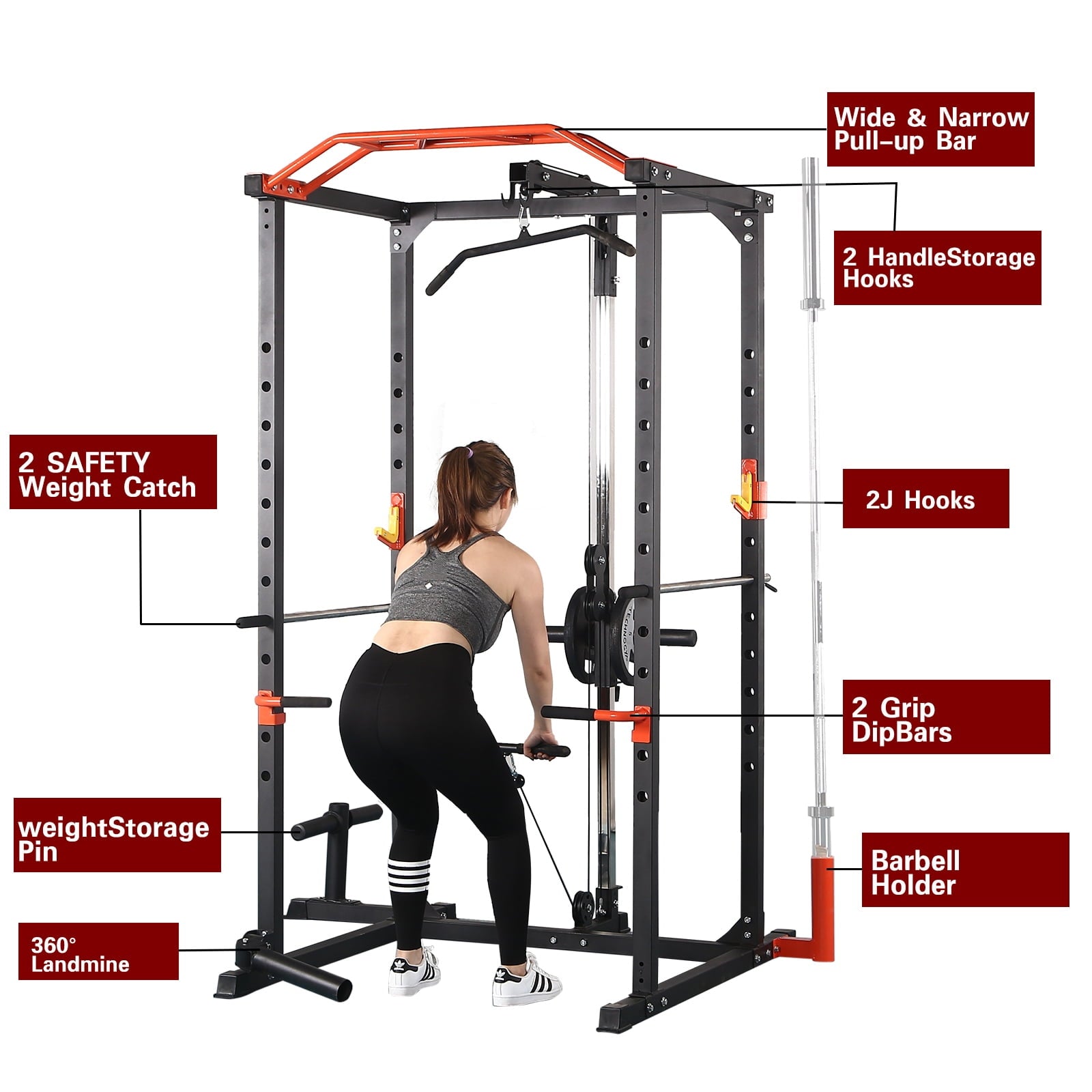 Best Multifunctional Barbell Rack 1400LBS Capacity Barbell Weight Rack Home Gym Fitness Adjustable Squat Rack Weight Lifting Bench Press Push-ups