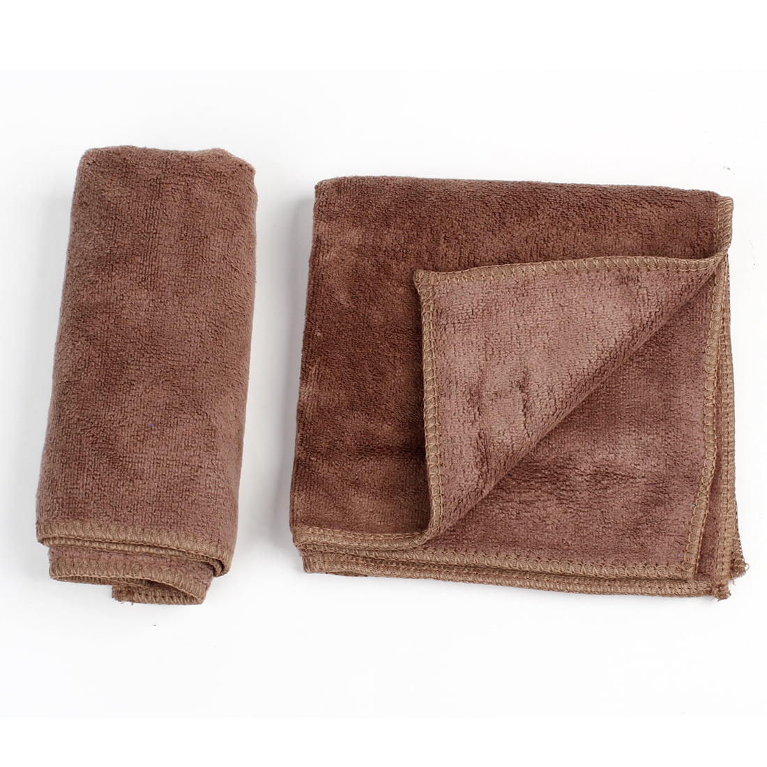 Unique Bargains 2PCS Coffee Color Square Soft Microfiber Cleaning Towel 32cm x 32cm for Car Auto