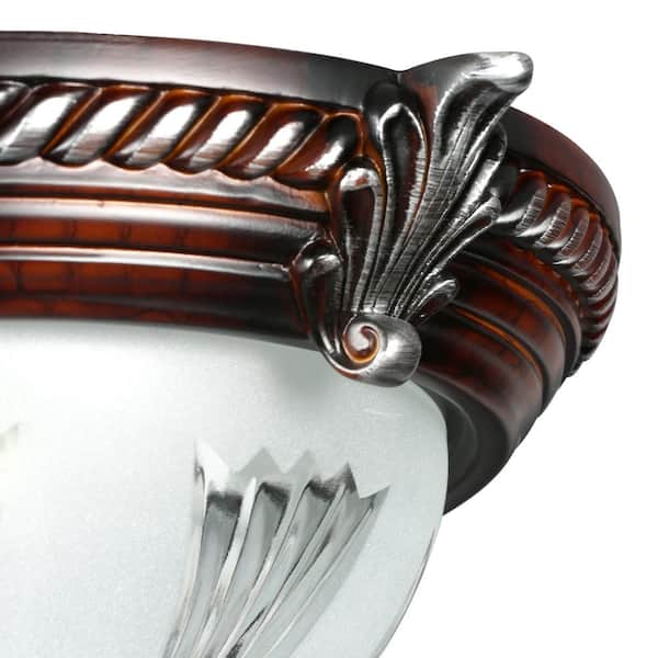 Bercello Estates 15 in. 2-Light Volterra Bronze Flush Mount with Etched Glass Shade