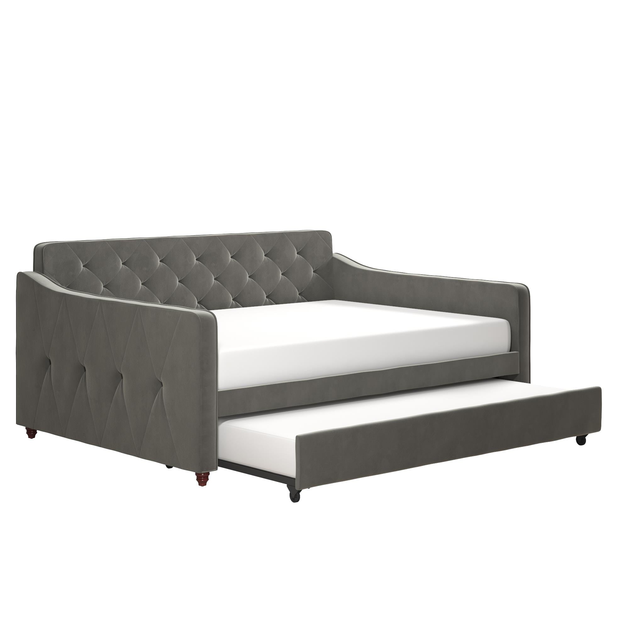 Novogratz Vintage Upholstered Full Daybed and Twin Trundle Set, Grey