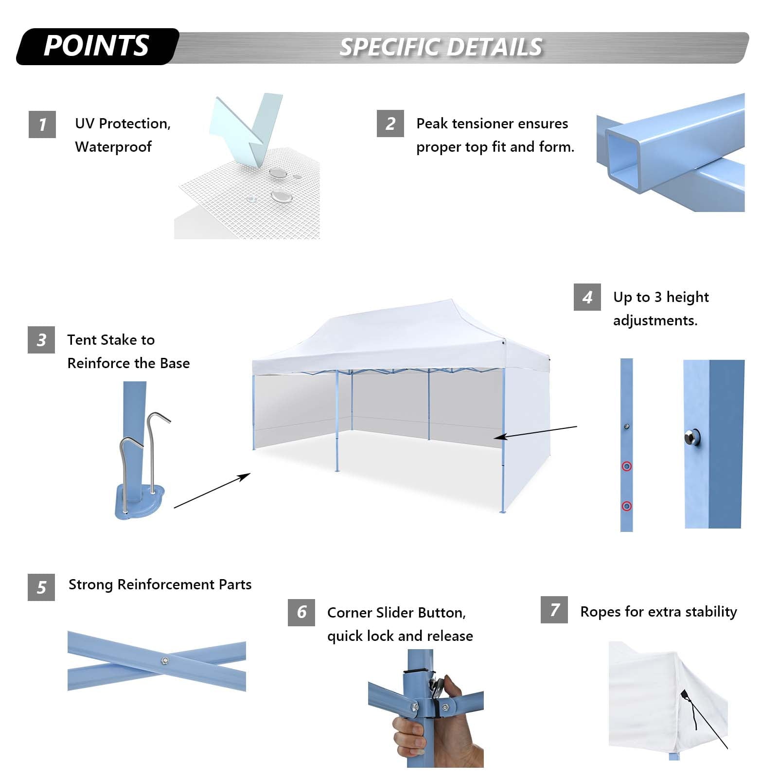 Texinpress 10'x20' Ez Pop Up Commercial Canopy Tent with Sidewalls, White