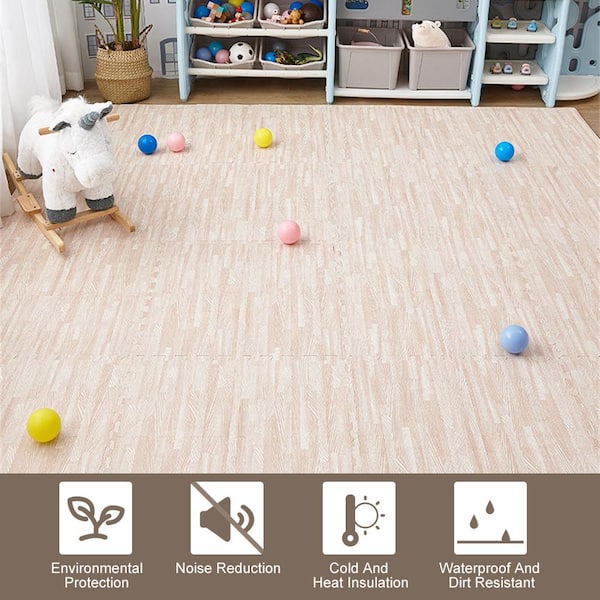 24 in. x 24 in. x 0.4 in. White Wood Grain EVA Interlocking Foam Floor Mat for Exercise, Protect Flooring (6-Tiles)