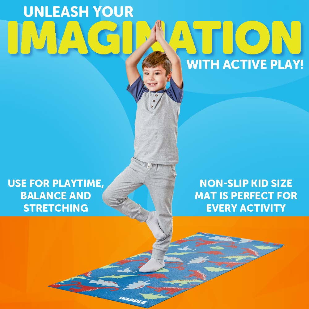 Waddle Yoga Mat, Yoga Mat for Kids, My First Yoga Mat, Exercise Mat for Toddlers, Kids Ages 3 Years and Up, Dino