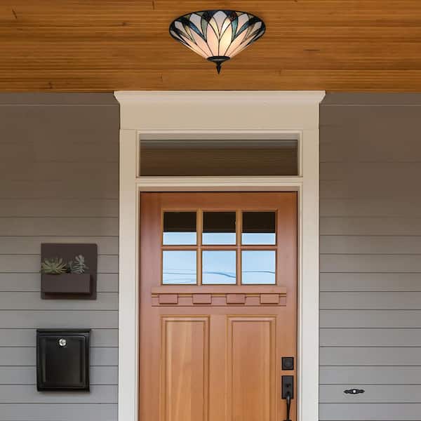 18 in. 3-Light Retro Elegant Stained Glass Flush Mount Ceiling Light