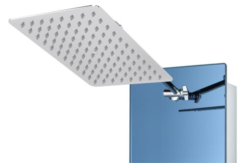 New Blue Tempered Glass Stainless Steel Shower Overhead LCD Panel 8 Massage Jets