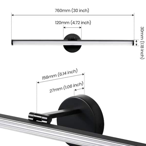 30 in. 1-Light Matte Black LED Vanity Light Bar 24-Watt Rotatable Bathroom Light Fixture