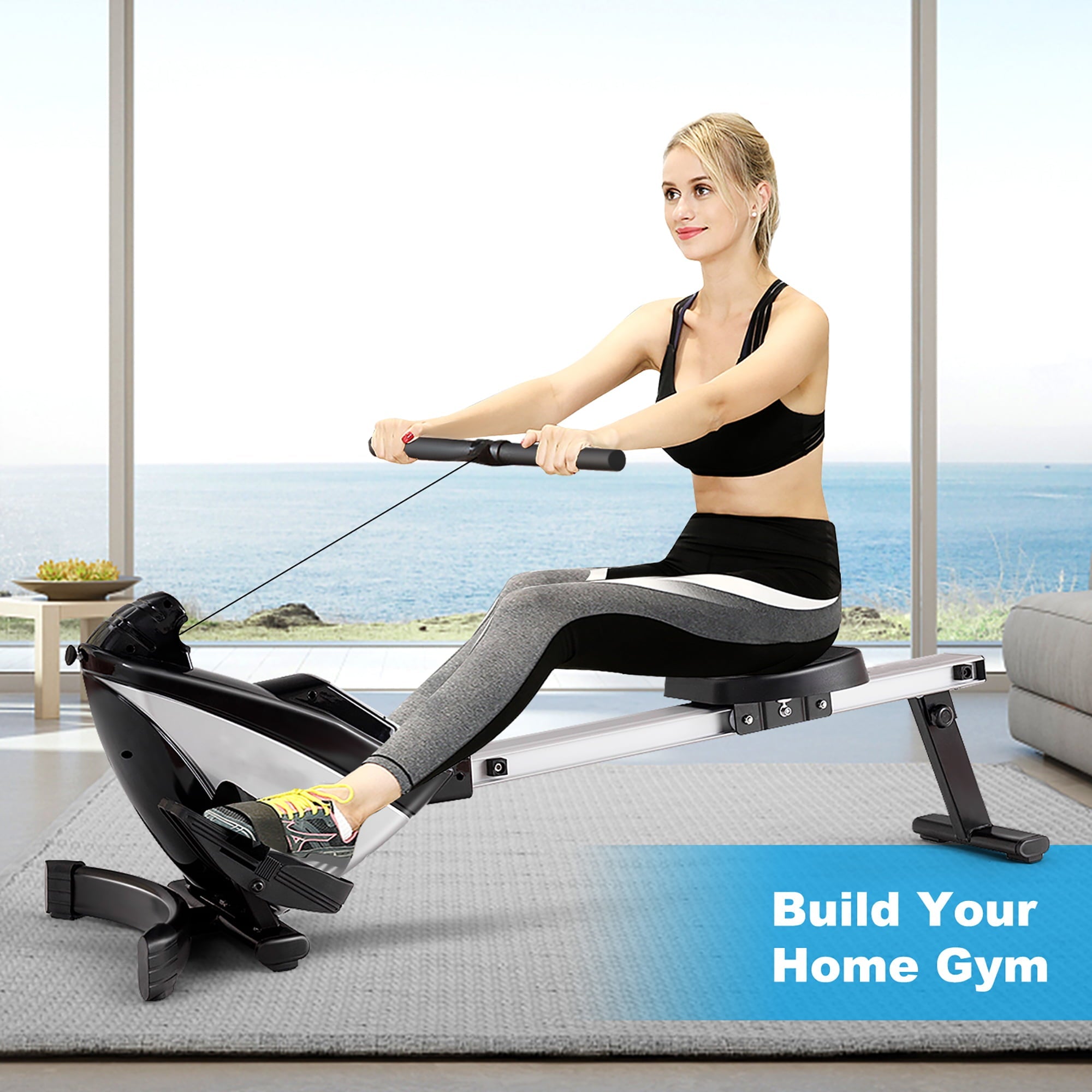 Costway Magnetic Rowing Machine, Folding Rower with LCD Display and Adjustable Resistance, Exercise Cardio Fitness Equipm