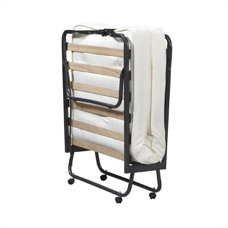 Pemberly Row Metal Folding Bed With Memory Foam Mattress in Beige