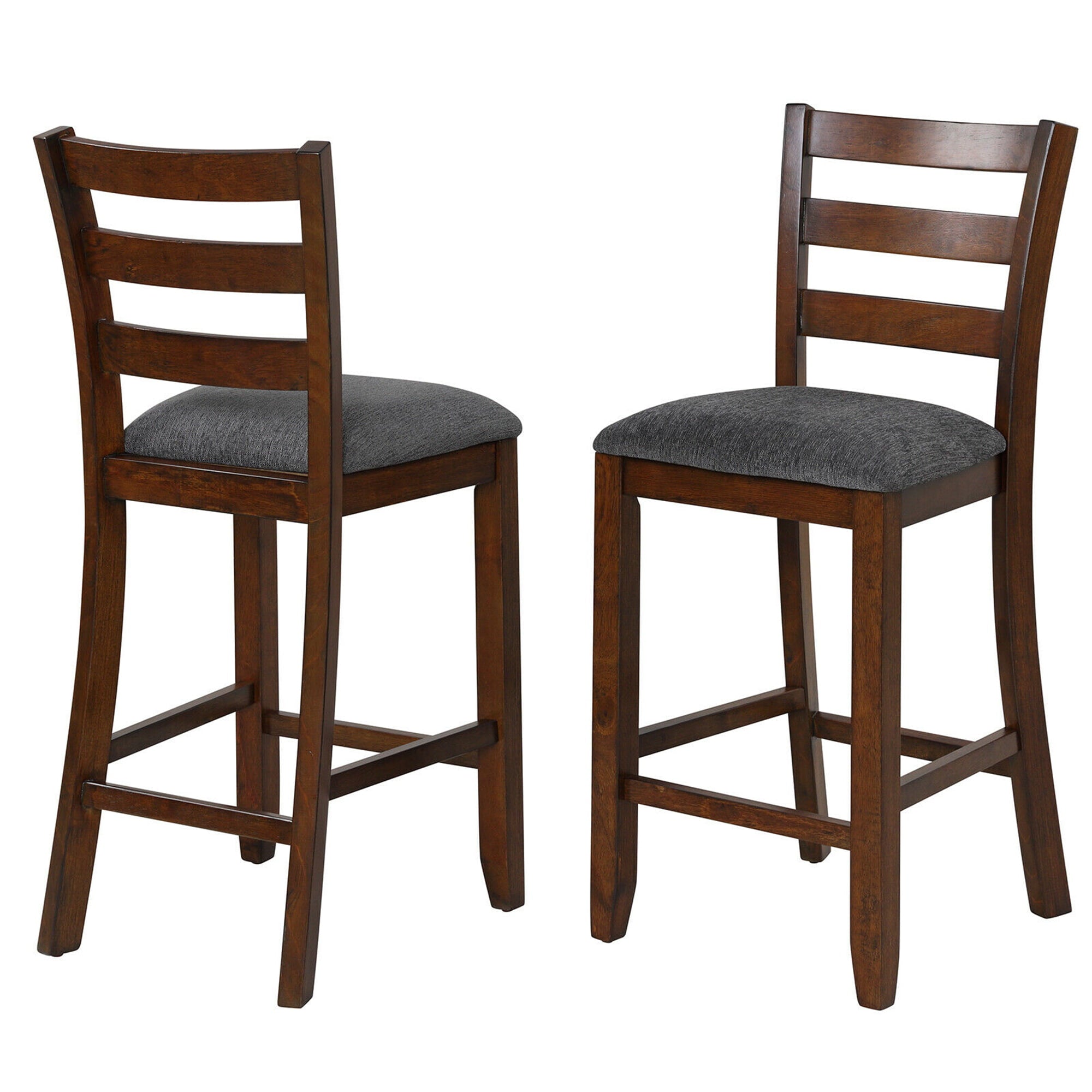 Gymax Set of 2 Barstools Counter Height Chairs w/Fabric Seat & Rubber Wood Legs