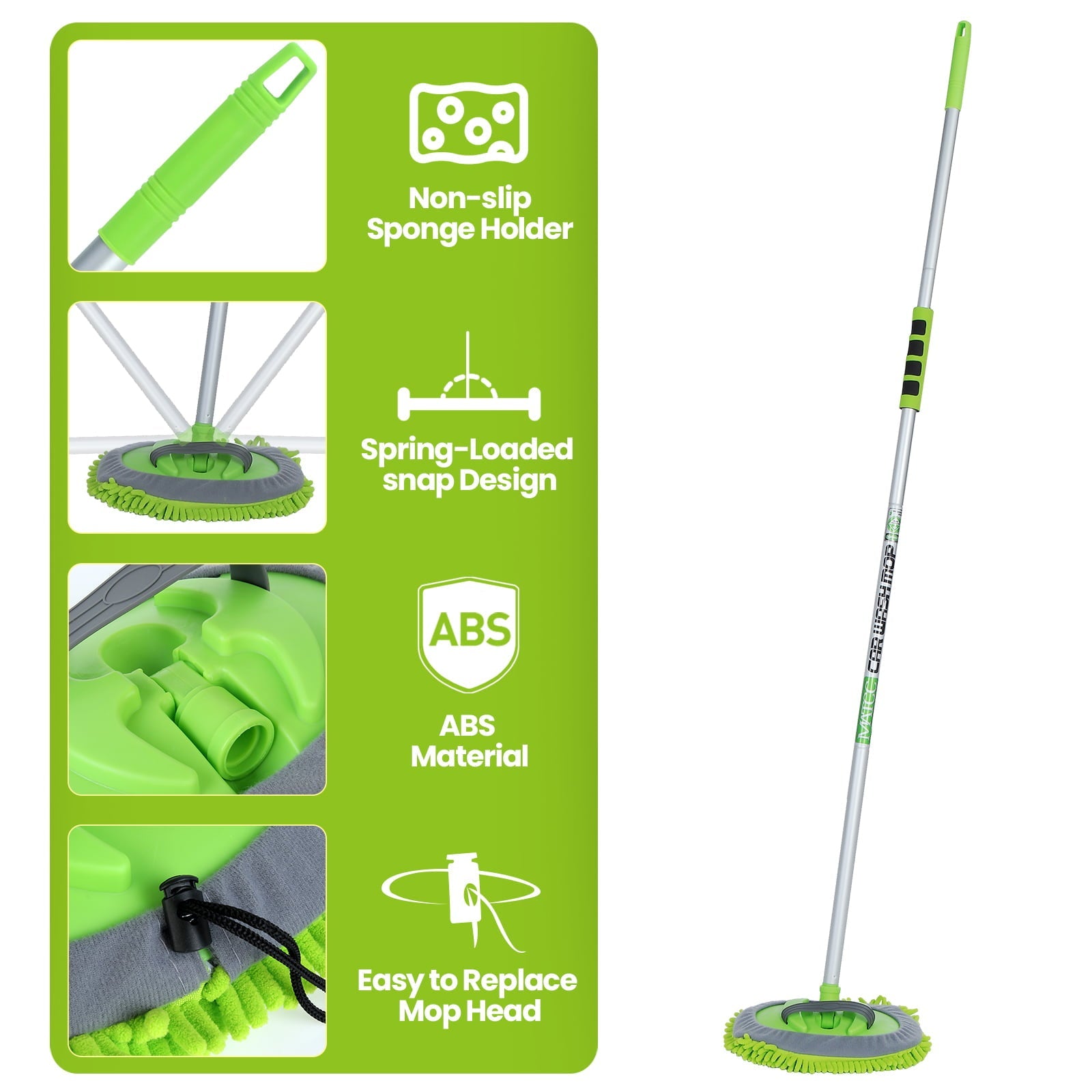 MATCC 62'' Car Wash Brush with Long Handle Car Wash Mop Mitt Sponge Chenille Microfiber Car Cleaning Tools Supplies Scratch Free Car Brush Kit Duster with Extension Pole for Washing RV Truck and Bus