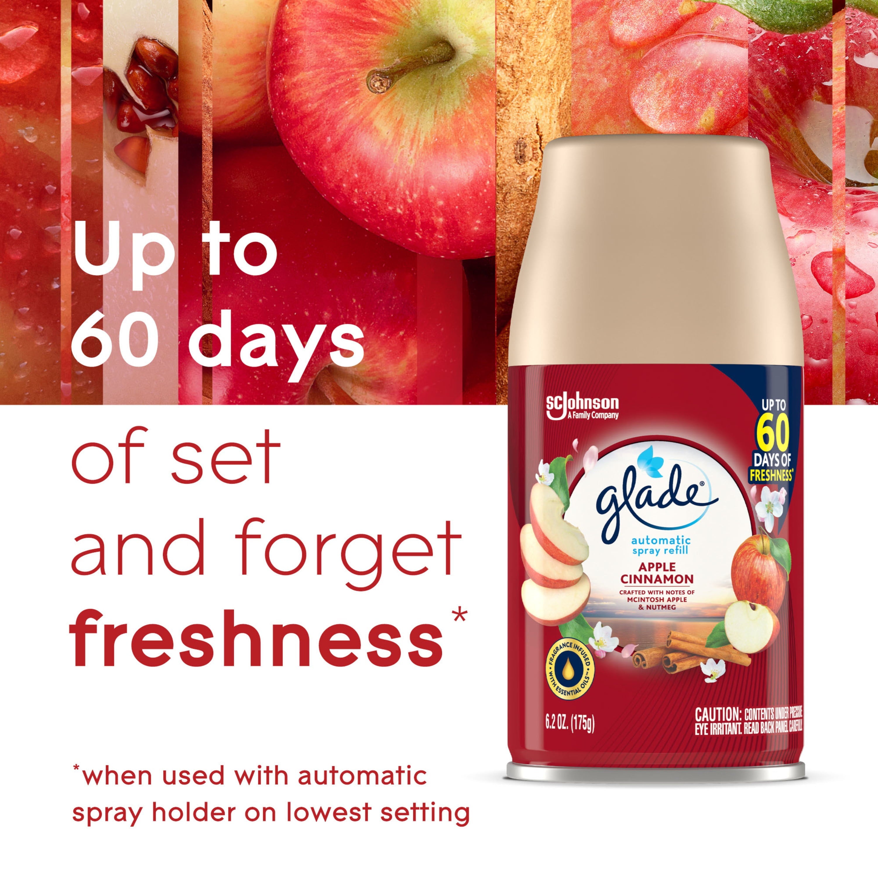 Glade Automatic Spray Refill 2 CT, Apple Cinnamon, 12.4 OZ. Total, Air Freshener