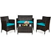 Costway 4PCS Rattan Patio Furniture Set Cushioned Sectional Sofa Chair Coffee Table Red