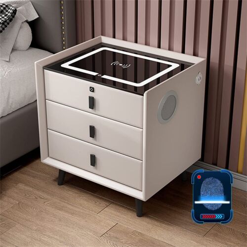 Bedside tables Nightstand With Fingerprint Lock Drawer, Smart Nightstand