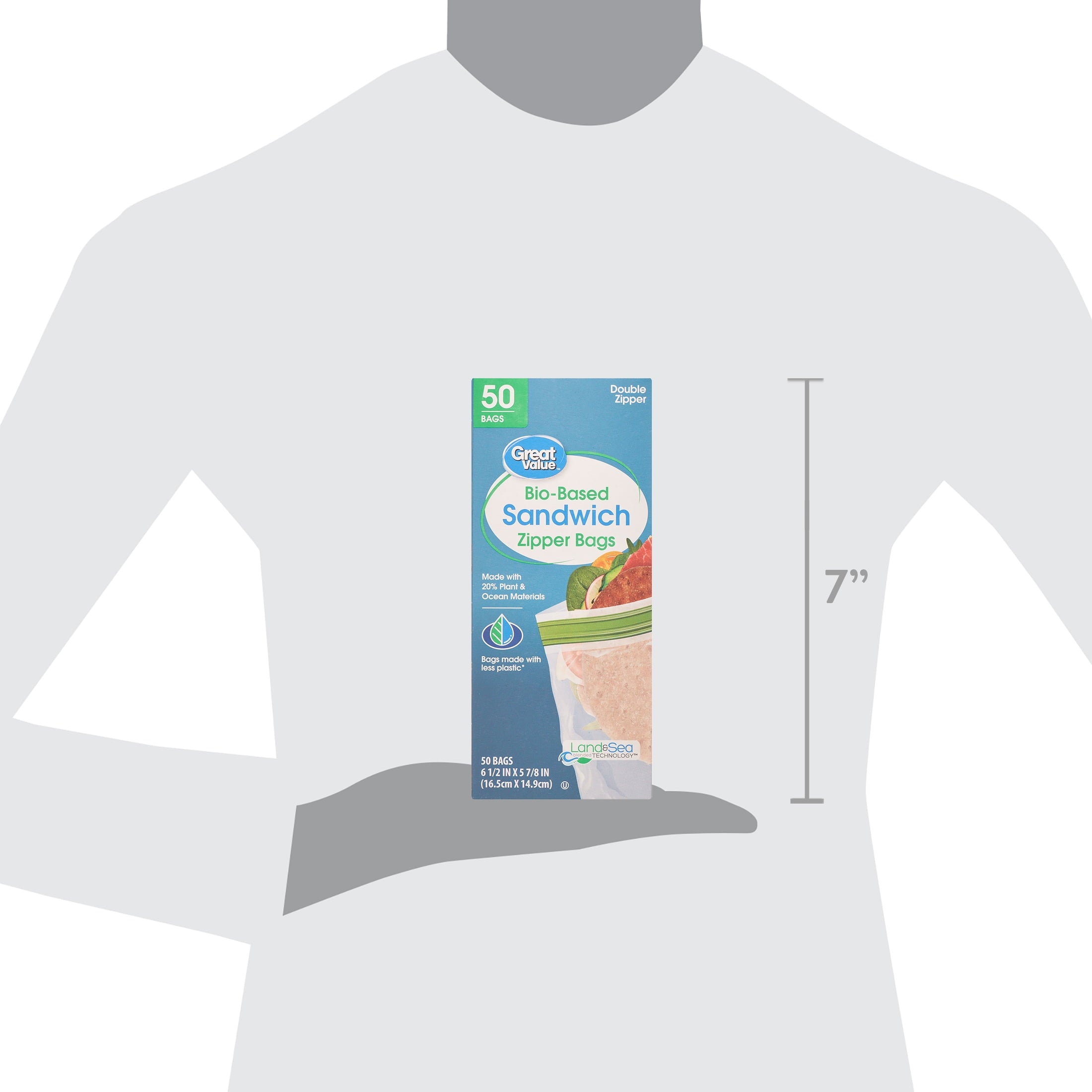 Great Value Reclosable Sandwich Bags, Made with Bio-Based Materials, 50ct