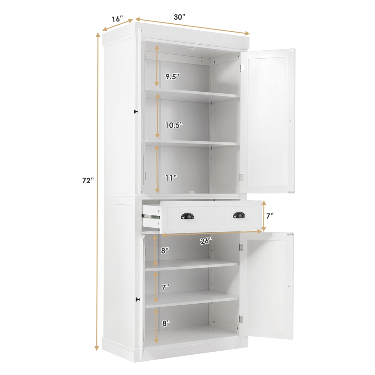 Gymax Kitchen Cabinet Pantry Cupboard Freestanding W/Adjustable Shelves White