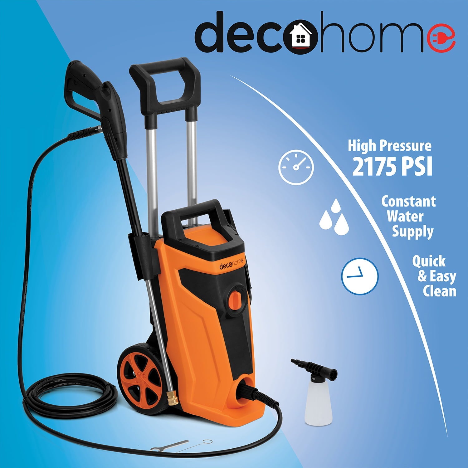 Deco Home 1800W Electric Pressure Washer Auto Stop Water Gun 4 Spray Nozzle Attachments Self Suction
